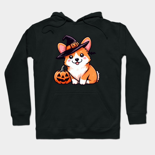 Cute Corgi in Witch Hat Hoodie by ElCrocodel